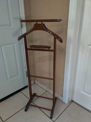Antique Butler Stand Clothes Suit Rack Spqr Made In Italy Vintage Cherry Wood