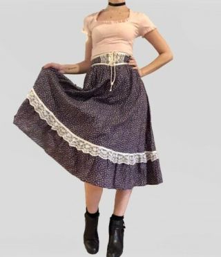 Vintage Gunne Sax Corset Prairie Skirt Purple Calico Floral Cottagecore