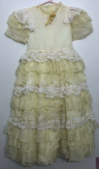 Vintage Girls Martha’s Miniatures Yellow Pageant Ball Wedding Ruffle Dress Sz 4