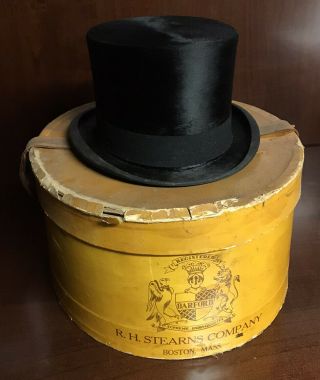 Vintage Dobbs Fifth Avenue York Black Silk Plush Cylinder Top Hat W/box Sz 7