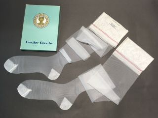 3 Prs.  Vintage Nylon Stockings 12 " X 38 " Lucky Circle Rht White Size Xl Tall