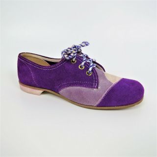 Vintage 60s/70s Purple Patchwork Suede Lace Up Shoes Size 6 1/2 - 7