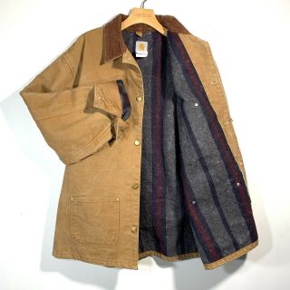 Vintage Carhartt Blanket Lined Chore Coat 50 Tall 2xlt Union Usa Made C01 Brn
