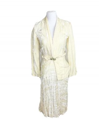 Vintage Judy Hornby Ivory Velvet Wedding Suit - Dress - Skirt And Jacket