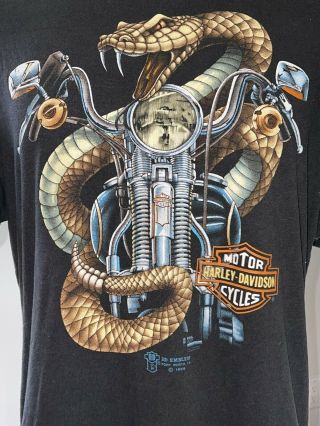 VTG 1989 Harley Davidson Snake 3D Emblem 50/50 Soft - thin Tee - XL 2