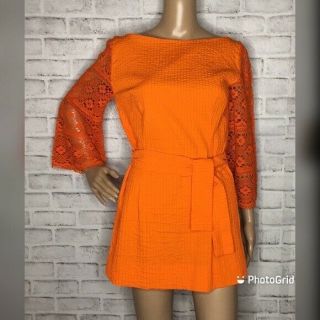 Tachi Castillo Vintage Mod Mini Dress 6/8 60s 70s Crochet Bell Sleeves