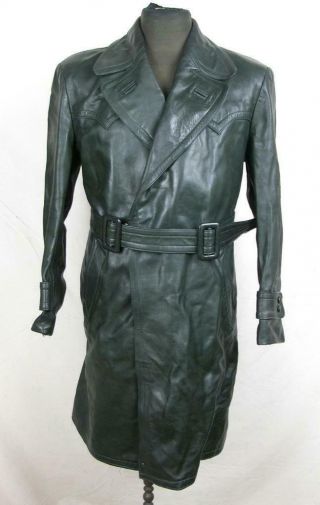 Ww2 German Army Luftwaffe Officer Green Leather Field Coat Greatcoat Stocko Butt