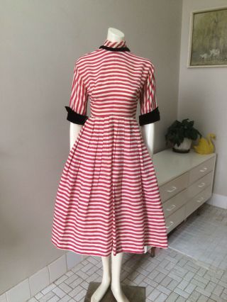 Vintage 40s 50s Dress Candy Stripes Full Skirt,  Rockabilly Pinup Swing