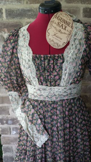 Vintage NWT GUNNE SAX Floral Prairie Country Cotton Voile Lace Maxi Dress Gown 2