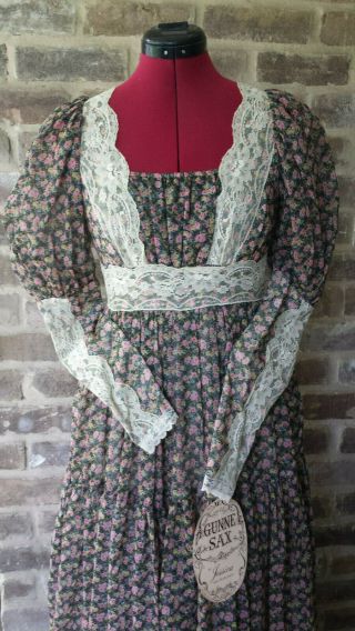 Vintage NWT GUNNE SAX Floral Prairie Country Cotton Voile Lace Maxi Dress Gown 3
