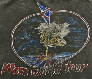 Vintage 80s 1981 Iron Maiden Killers Rock Concert Tour T Shirt Faded Thrashed S
