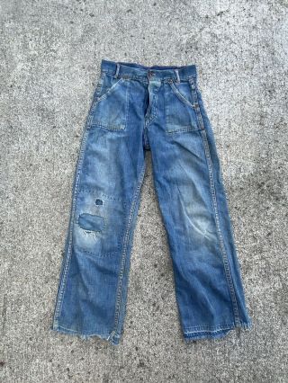 Vintage 1940s 40s 1950s 50s Jeans Indigo Faded Denim Pant Workwear Distressed