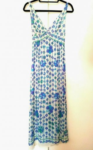 Emilio Pucci For Formfit Rogers Nightgown Blue Floral Xs - S