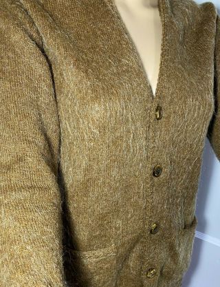 Vtg Fuzzy Cardigan Sweater Fork Superior Mixture Of Mohair & Wool Cobain Shaggy