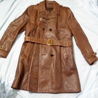 Vtg 70s Cooper Sportswear Spy Trench Brown Leather Belted Removable Lining 40/m