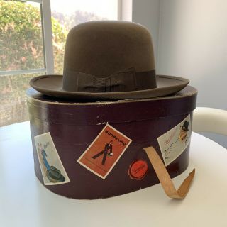 Vintage Borsalino Grand Prix 1900 Womens Fedora Hat W Colorful Hat Box