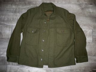 Vtg Us Korean War Era Og Olive Green 108 Wool Field Shirt Size Medium Dated 1952