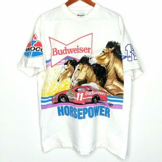 Vintage 90s Nascar Bill Elliott Budweiser T - Shirt Men 