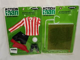 Vintage Action Man 40th Sportsman Red & White Football Strip & Flock Grass Stand