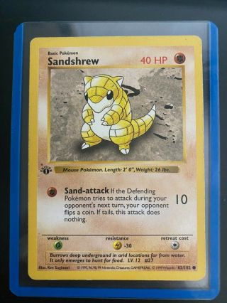 1st Edition Pokemon Sandshrew Base Set 62/102 First Edition Nm Shadowless