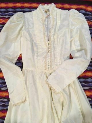 Vtg 70s Gunne Sax White Romantic Lace Ruffle Maxi Dress Victorian Acetate Size 7