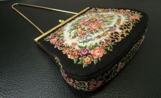 Vtg.  Petit Point Needlepoint Floral/Roses tapestry evening bag - purse Austria 2