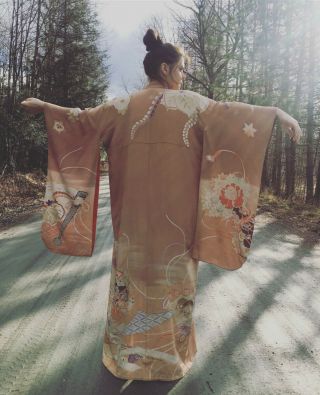 30s/40 Silk Kimono Robe Vintage Japanese Embroidered Robe Art Deco Style