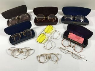 8 Pairs Of Vintage Bausch & Lomb Shur - On Eye Glasses 1/10 12k Gf Scrap?