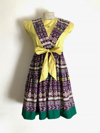 Pierre Cardin Vintage 1980s ‘pierre Cardin’ Aztec Print Dress / Made In Japan