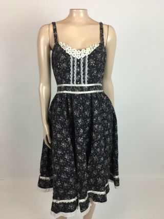 Vintage 70s Unbranded Womens Dress Prairie Floral Cotton Gunne Sax Style Z4 - 33