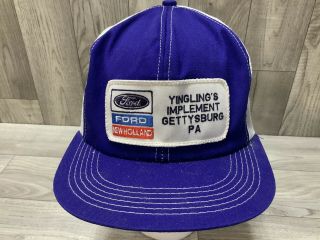 Vintage Trucker Hat Ford Tractor Holland K Products Usa Made Patch Blue