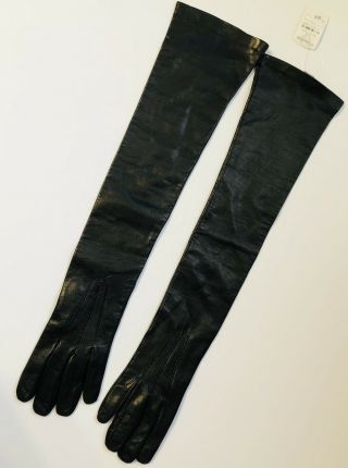 $122 Neiman Marcus Black Full Length Leather Formal Gloves,  Size 7