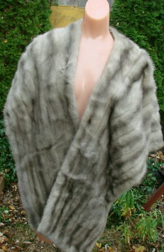 Vintage Silver Mink Fur Stole Cape Wrap Vgc Lined Pockets Gray