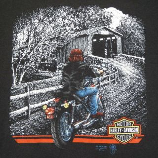 Covered Bridge - Rare Harley - Davidson Vintage 1989 3d Emblem T Shirt - Xl
