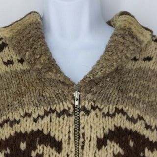 Vintage 60s 70s Cowichan Indian Hand Knit Wool Zip Cardigan Sweater Unisex Large 2