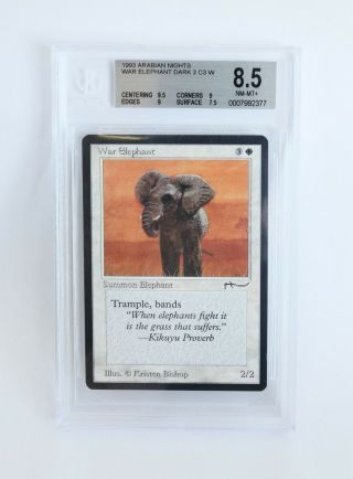 War Elephant (dark) | Mtg Arabian Nights Bgs Graded 8.  5,  Nm - Mt,  (9.  5|9|9|7.  5)