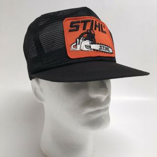 Vtg K Brand Stihl Full Mesh Black Snapback Trucker Adjustable Hat Large Patch