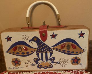 Enid Collins Box Bag Wood Purse Americana Signed 1961