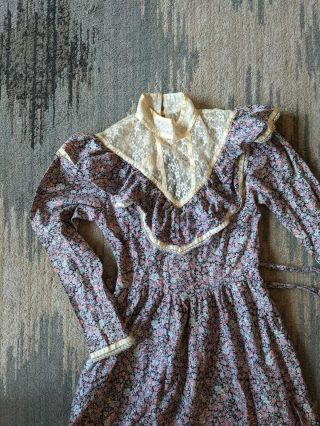 Vintage Gunne Sax Calico Floral Midi Prairie Lace Edwardian Dress Size 5 XS 2