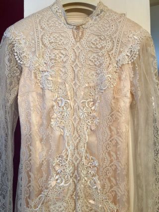 Susan Lanes Country Elegance Victorian Lace Wedding Dress Ribbon Lace Pink Sz 8