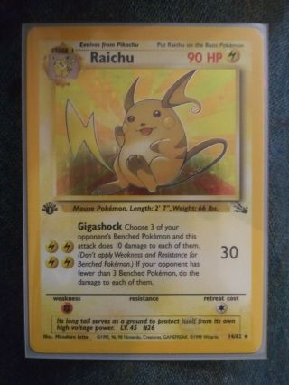 1st Edition Pokemon Card Raichu Holo 14/62 Never Played With Nm Wizards 1999