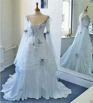 Celtic Wedding Dresses Blue Medieval Bridal Gowns Corset Butterfly Sleeve Custom