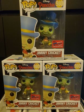 Funko Pop Jiminy Cricket 980 Pop Nycc2020 Exclusive W/protector In Hand Con