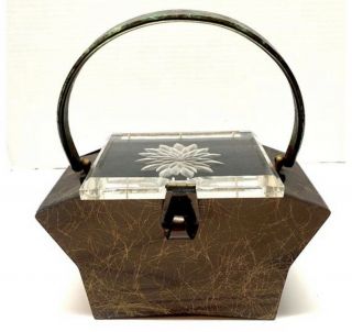 1954 Particia Of Miami Brown Confetti Thread Lucite Star Box Purse Rare Carryme