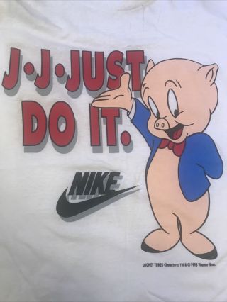 Rare Vintage 1993 Nike Porky Pig J - J - Just Do It Tee Size Large
