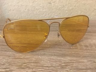 Vintage B&l Ray Ban Gold Tone Aviator Sunglasses Yellow Glass Lenses Usa 58[]14