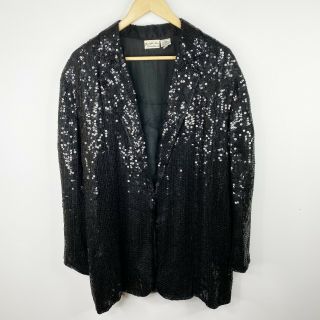 Vintage Judith Ann Creations 100 Silk Black Sequin Blazer Jacket Womens Large