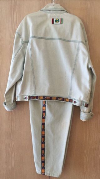 Unique Vintage Mud Cloth Trim 90’s Cross Colours Denim Jacket S/M & Jeans 28w 2
