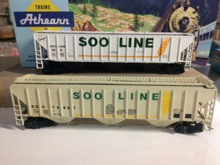 Athearn Bev - Bel 54 ' foot covered hoppers SOO LINE 74034,  75987 CP KDs 2