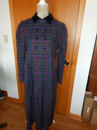 Vintage 80s Laura Ashley Wool/cotton Blend Purple Plaid Double Breasted Dress